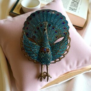 🎈SALE🎈Vtg S. Lalins Peacock Brooch 1940s Blue Enamel Articulated Bird Pin